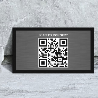 Modern Grey Faux Metal Black QR Code Bold Visitekaartje