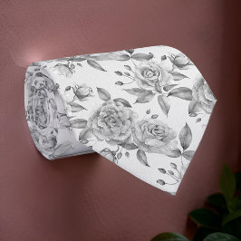 Modern Grey Flowers Elegante Rozen Waterverf Stropdas