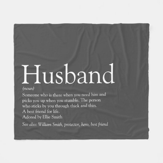 Modern Grey Fun Husband Definition Fleece Deken (Voorkant (Horizontaal))