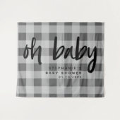 Modern Grey Gingham Baby shower Achtergrond Wandkleed (Voorkant (horizontaal))
