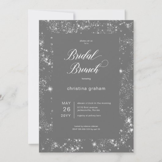Modern Grey Glam Diamond Lijst Bruidsbrunch Kaart (Voorkant)