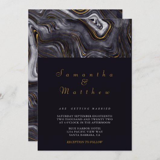 Modern Grey Gold Agate Elegant Wedding Kaart (Voorkant / Achterkant)