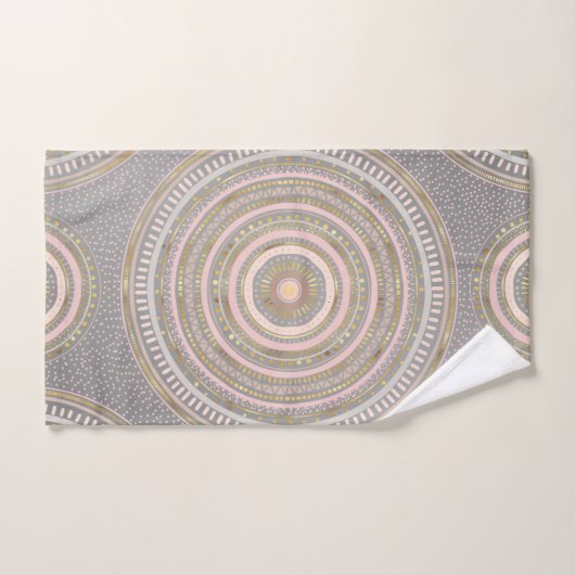 Modern Grey Gold Geometric Mandala Bad Handdoek (Handdoek)