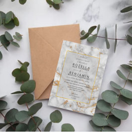 Modern Grey Gold Marble Agate & Gold Foil Wedding Kaart