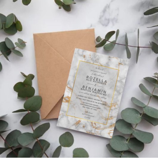 Modern Grey Gold Marble Agate & Gold Foil Wedding Kaart
