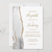 Modern Grey Gold White Agate Wedding Kaart (Voorkant)