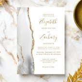 Modern Grey Gold White Agate Wedding Kaart