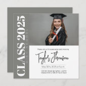 Modern grey Graduation Party Invitation With photo Kaart (Voorkant / Achterkant)