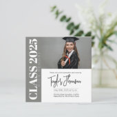 Modern grey Graduation Party Invitation With photo Kaart (Staand voorkant)