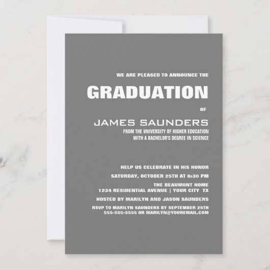 Modern Grey Graduation Party Kaart (Voorkant)