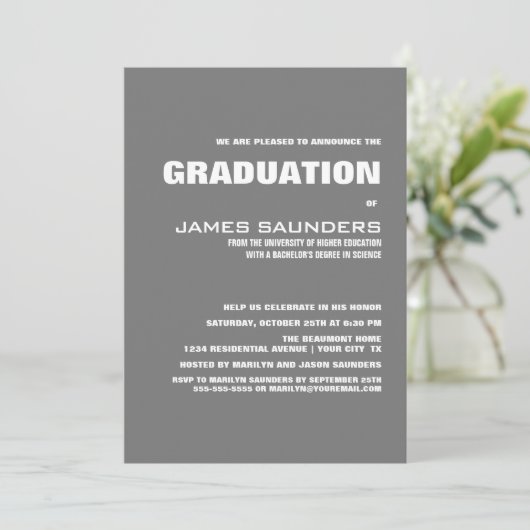 Modern Grey Graduation Party Kaart (Staand voorkant)