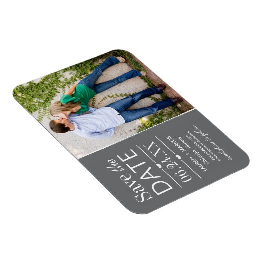 Modern Grey Hearts Weddenschap Foto bewaart datum Magneet (Rechterzijde)