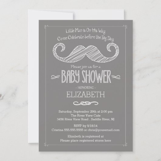 Modern Grey Little Man Mustache Baby shower Kaart (Voorkant)