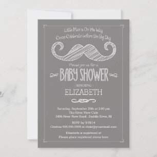 Modern Grey Little Man Mustache Baby shower Kaart
