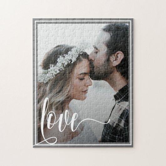 Modern Grey Love Script Photo Valentijnsdag Legpuzzel (Verticaal)