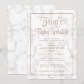 Modern Grey Marble Roos Gold Girl Baby Sprinkle Kaart (Voorkant / Achterkant)