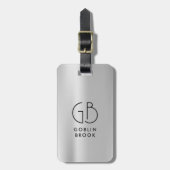 Modern Grey Metallic Black Monogram Brushed Bagagelabel (Voorkant verticaal)