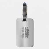 Modern Grey Metallic Black Monogram Brushed Bagagelabel (Achterkant verticaal)