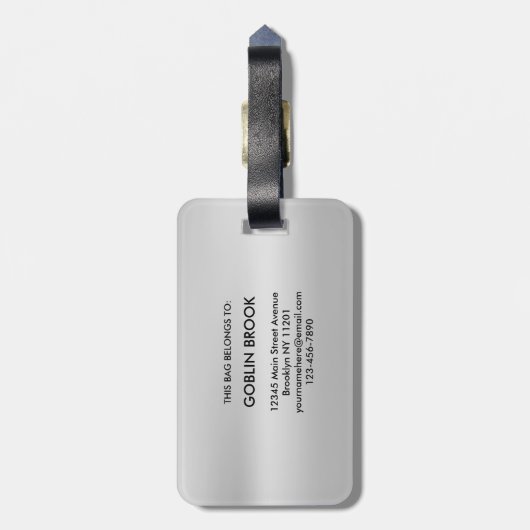 Modern Grey Metallic Black Monogram Brushed Bagagelabel (Achterkant verticaal)