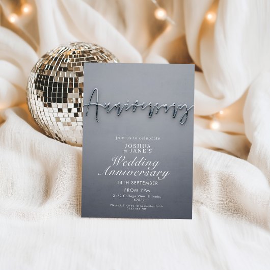 Modern Grey Metallic Wedding Jubileum Party Kaart