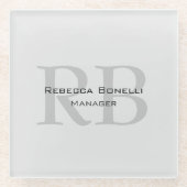 Modern Grey Monogram Manager Voeg Naam Initialen t Glazen Onderzetter (Voorkant)