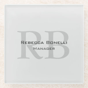 Modern Grey Monogram Manager Voeg Naam Initialen t Glazen Onderzetter