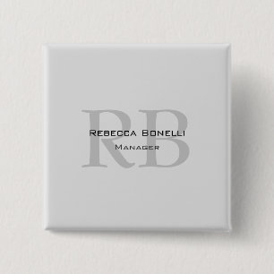 Modern Grey Monogram Manager Voeg Naam Initialen t Vierkante Button 5,1 Cm