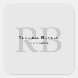Modern Grey Monogram Manager Voeg Naam Initialen t Vierkante Sticker