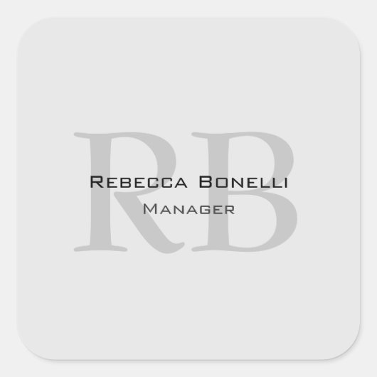 Modern Grey Monogram Manager Voeg Naam Initialen t Vierkante Sticker (Voorkant)