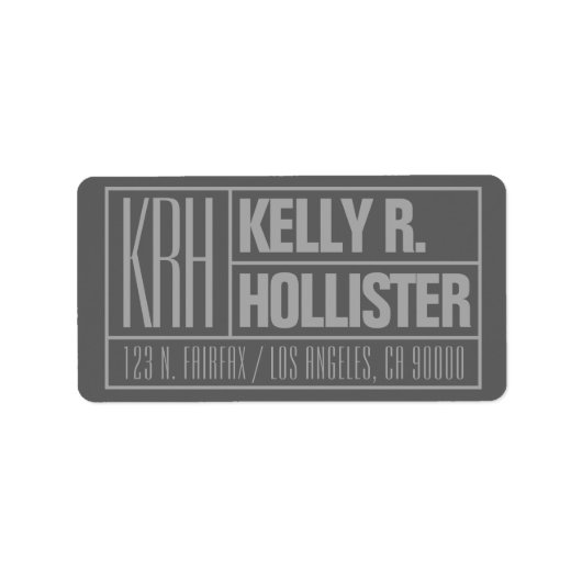 Modern Grey Monogrammed Name Return Address Etiket (Voorkant)