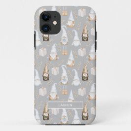 Modern Grey Neutral Gnome Kerstnamenpatroon Case-Mate iPhone Case