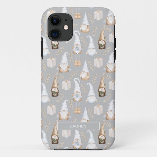 Modern Grey Neutral Gnome Kerstnamenpatroon Case-Mate iPhone Case (Achterkant)