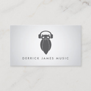 Modern Grey Night Owl Logo DJ, Band, Muzikant Visitekaartje