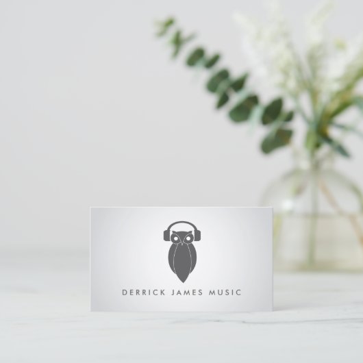 Modern Grey Night Owl Logo DJ, Band, Muzikant Visitekaartje (Staand voorkant)