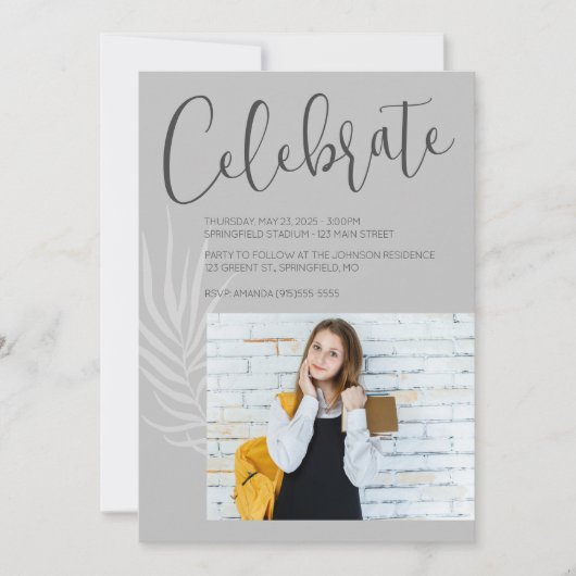 Modern Grey Photo Afstuderen Kaart (Voorkant)