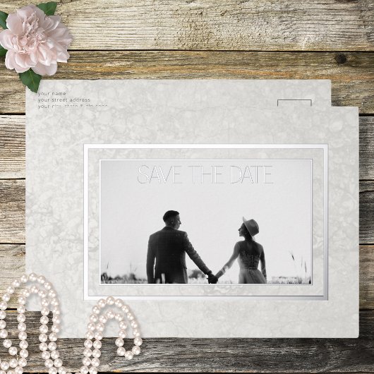 Modern Grey Photo Wedding Save the Date Folie Feestdagen Briefkaart