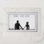 Modern Grey Photo Wedding Save the Date Folie Feestdagen Briefkaart (Voorkant)