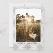 Modern Grey Plaid Foto Kerstvakantie Kaart (Voorkant)