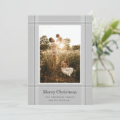 Modern Grey Plaid Foto Kerstvakantie Kaart (Staand voorkant)