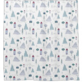 Modern Grey Plum Munt Houses Trees Pattern Douchegordijn (Voorkant)