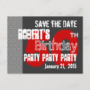 Modern Grey Red Save the Date 50th Birthday 46W Aankondigingskaart