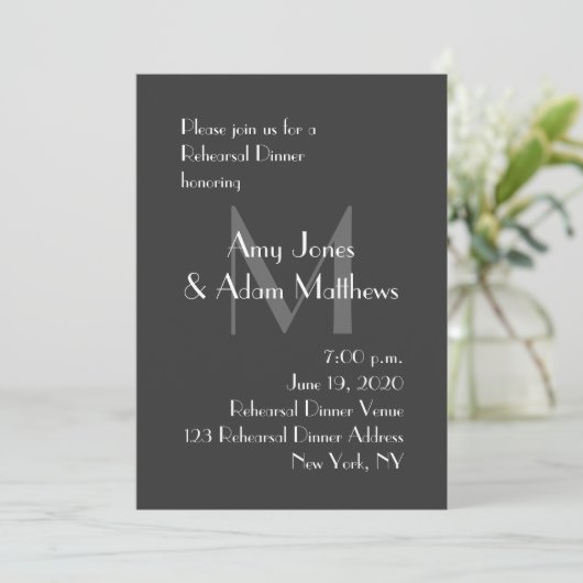 Modern Grey Rehearsal Dinner Invitation Kaart (Staand voorkant)