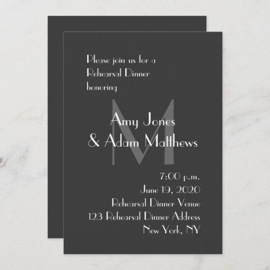 Modern Grey Rehearsal Dinner Invitation Kaart (Voorkant / Achterkant)