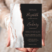 Modern Grey Roos Gold Agate Slate Black Wedding Kaart