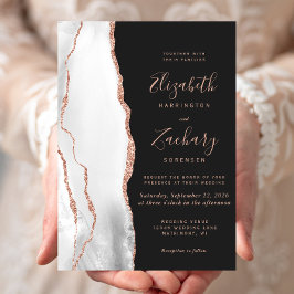 Modern Grey Roos Gold Agate Slate Black Wedding Kaart