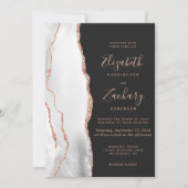 Modern Grey Roos Gold Agate Slate Black Wedding Kaart (Voorkant)