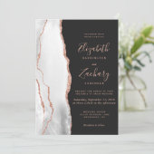 Modern Grey Roos Gold Agate Slate Black Wedding Kaart (Staand voorkant)