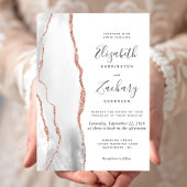 Modern Grey Roos Gold Agate Wedding Kaart