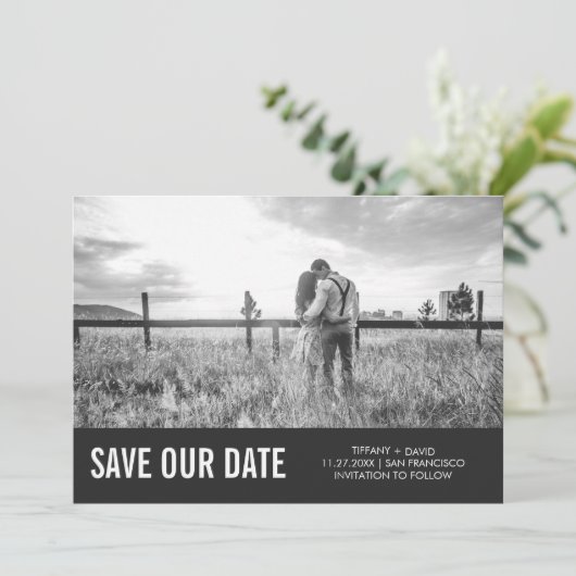 Modern Grey Save the Date with Photo (Staand voorkant)