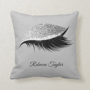 Modern Grey Silver Eyelash Script Kussen